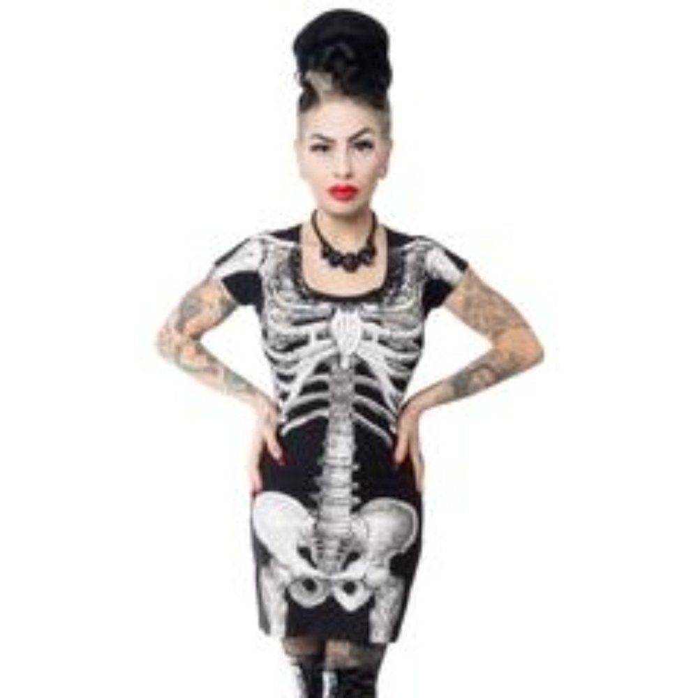 White Skeleton Tunic Dress Goth Fashion
